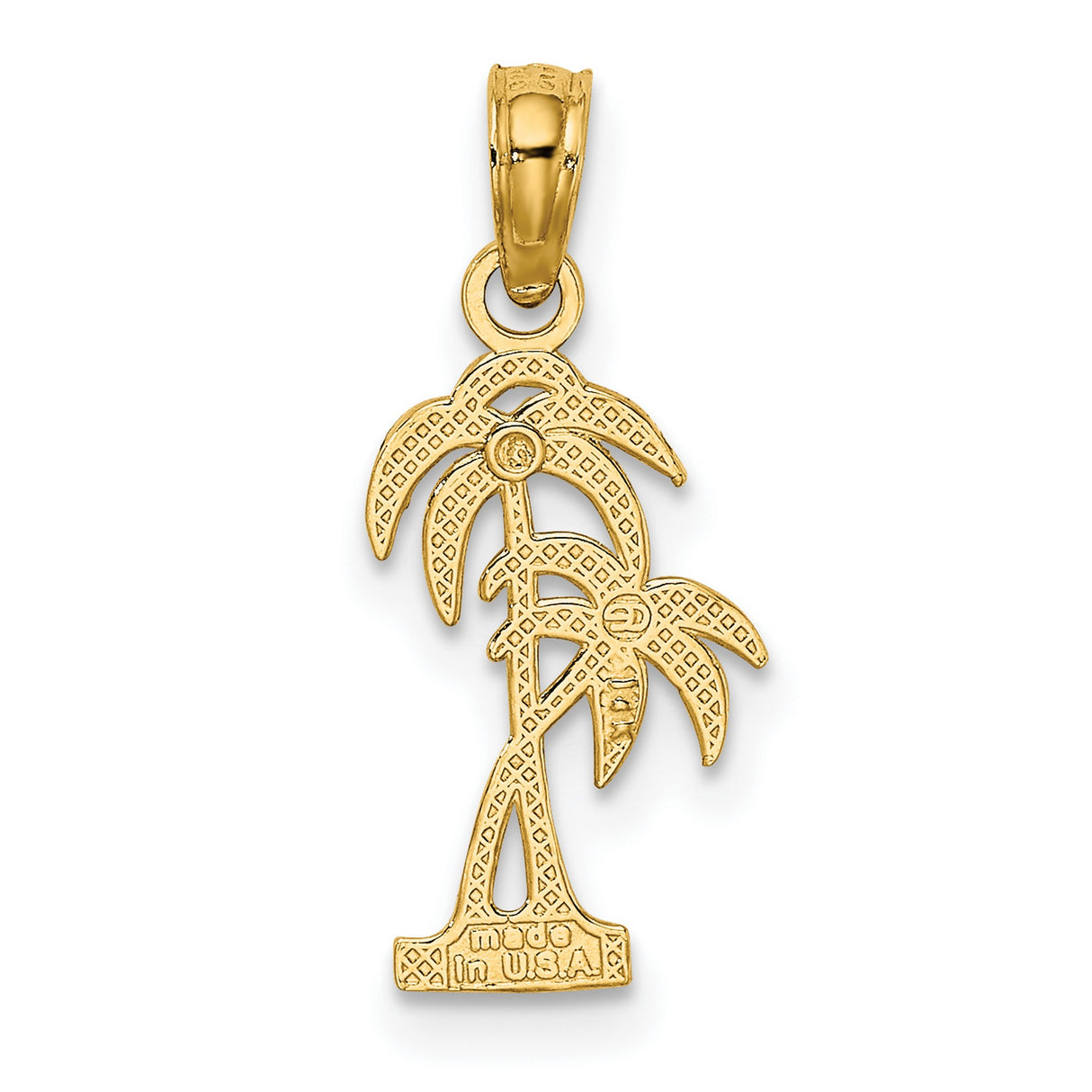 14k Yellow Gold Palm Tree Pendant with Two Detailed Trees, Tropical Island Charm