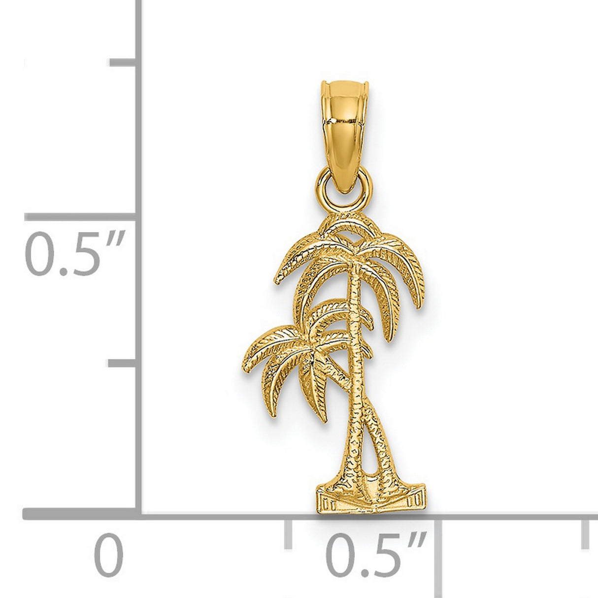 14k Yellow Gold Palm Tree Pendant with Two Detailed Trees, Tropical Island Charm