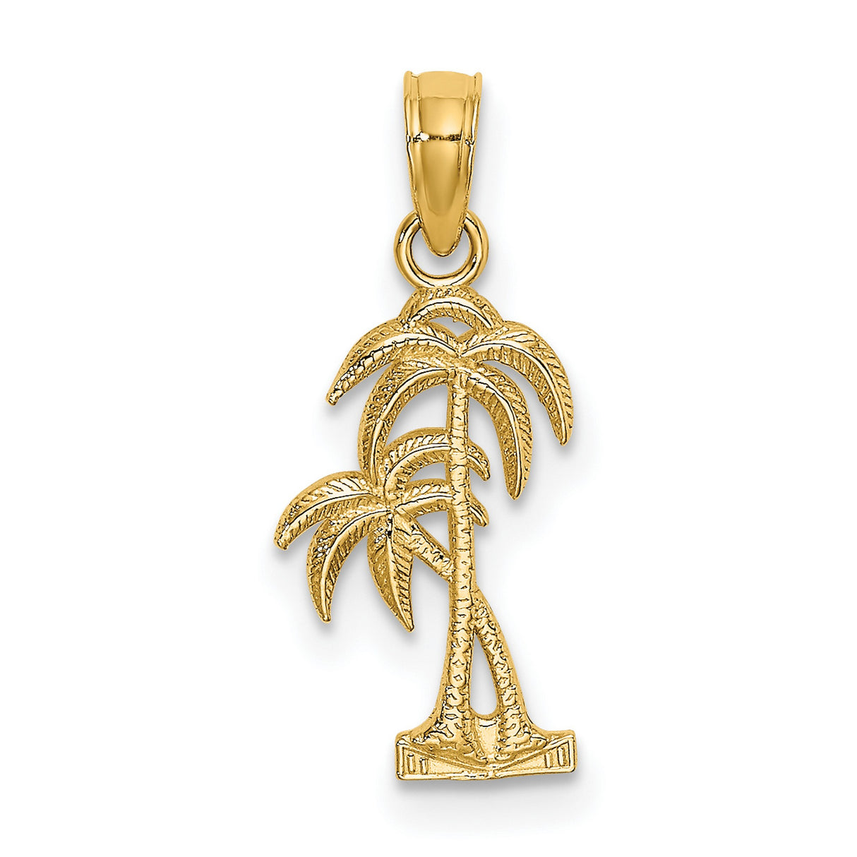 14k Yellow Gold Palm Tree Pendant with Two Detailed Trees, Tropical Island Charm