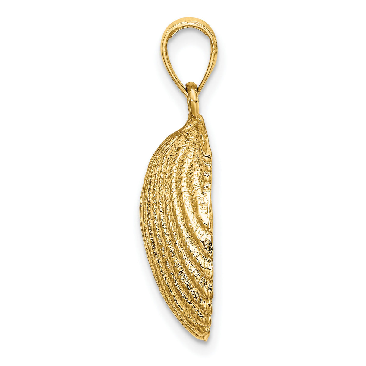 14k Yellow Gold Scallop Shell Pendant with Textured Design, Camino de Santiago Charm