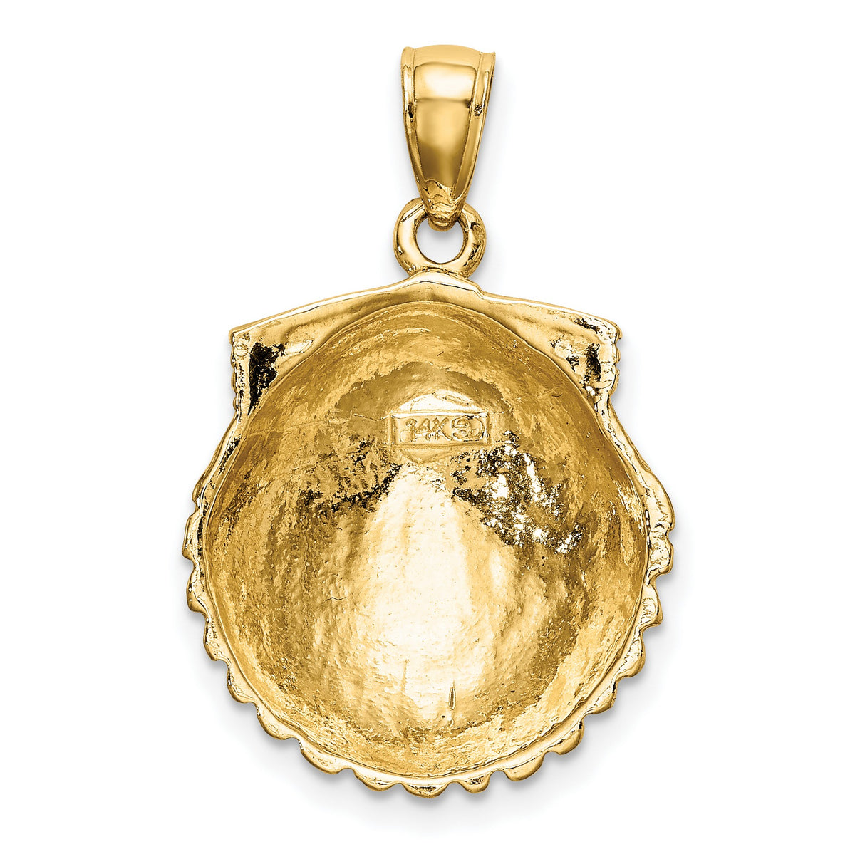 14k Yellow Gold Scallop Shell Pendant with Textured Design, Camino de Santiago Charm