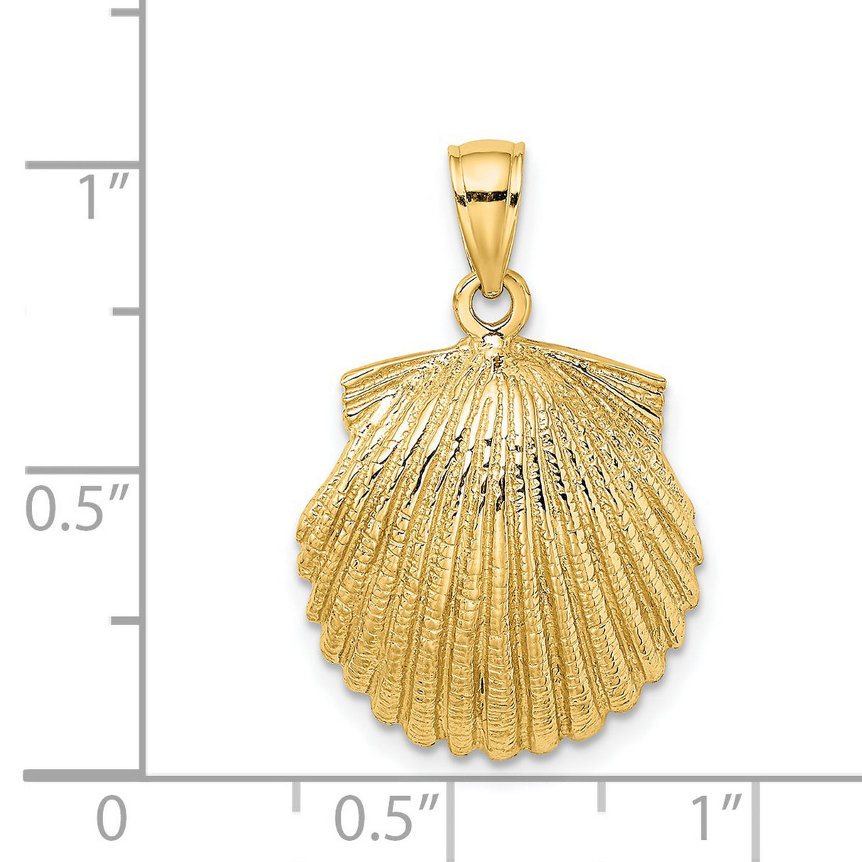 14k Yellow Gold Scallop Shell Pendant with Textured Design, Camino de Santiago Charm