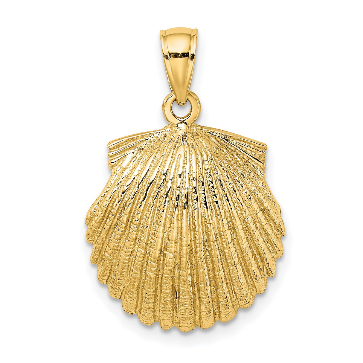 14k Yellow Gold Scallop Shell Pendant with Textured Design, Camino de Santiago Charm