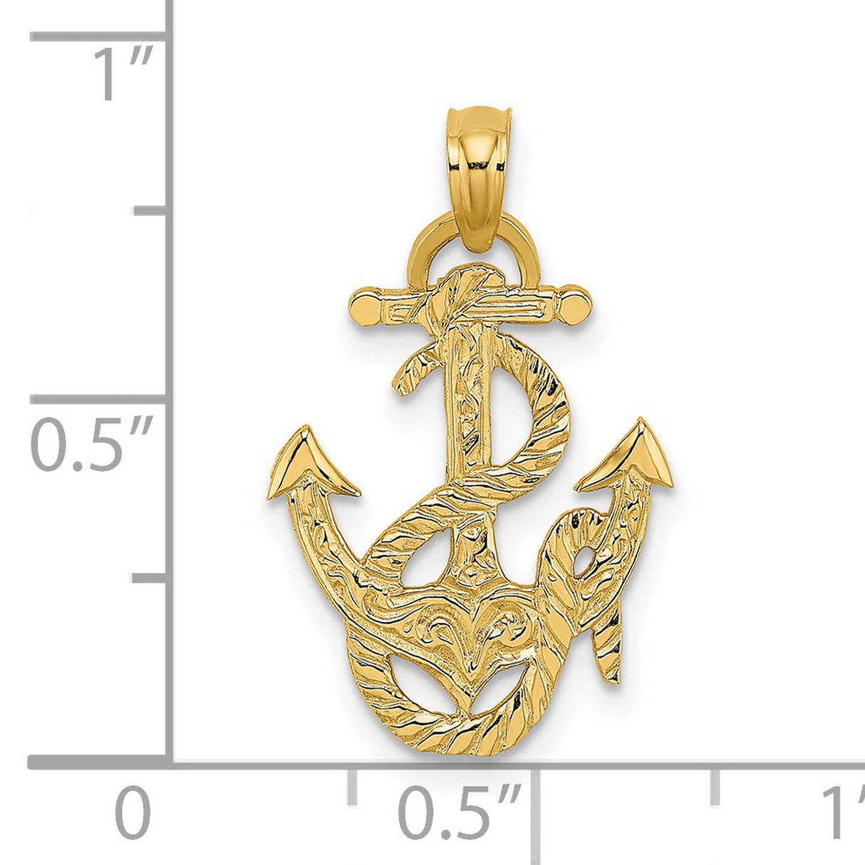 14k Yellow Gold Anchor Pendant with Nautical Rope Detail, Unisex Maritime Jewelry Charm