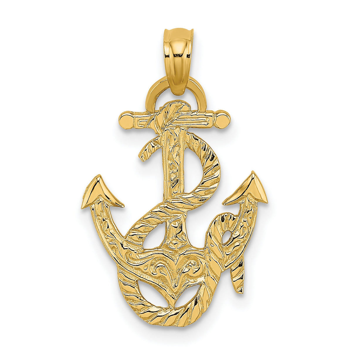 14k Yellow Gold Anchor Pendant with Nautical Rope Detail, Unisex Maritime Jewelry Charm