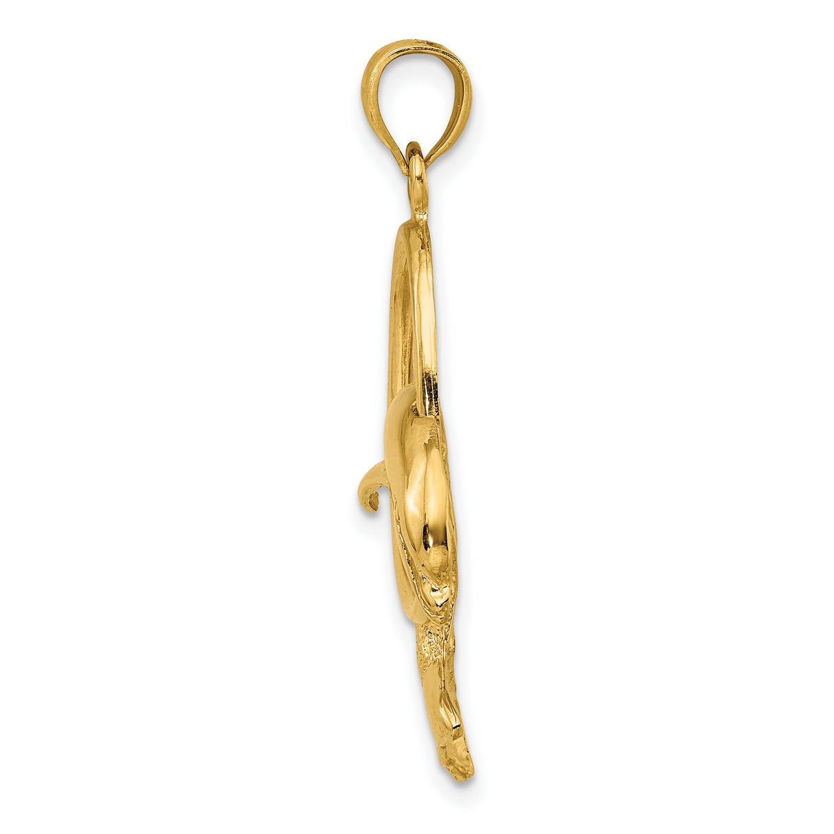 14k Yellow Gold Dolphin Oval Pendant with Jumping Dolphin Design, Marine Themed Charm