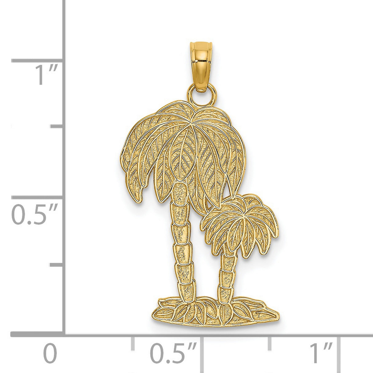 14k Yellow Gold Palm Tree Pendant, Double Textured Island-Inspired Charm for Women or Unisex Wear