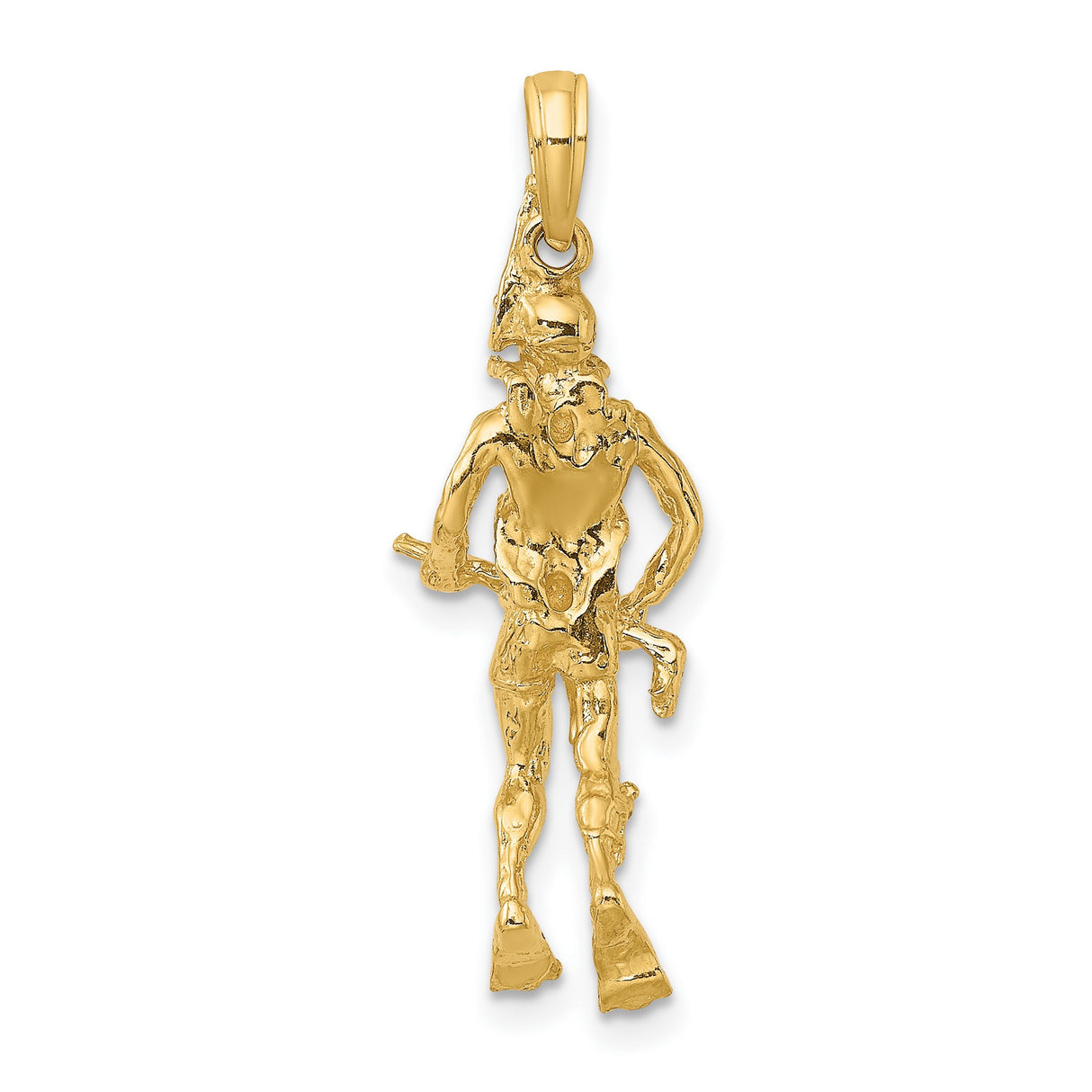14k Yellow Gold Scuba Diver Pendant with Speargun, Nautical Theme Charm for Men or Unisex