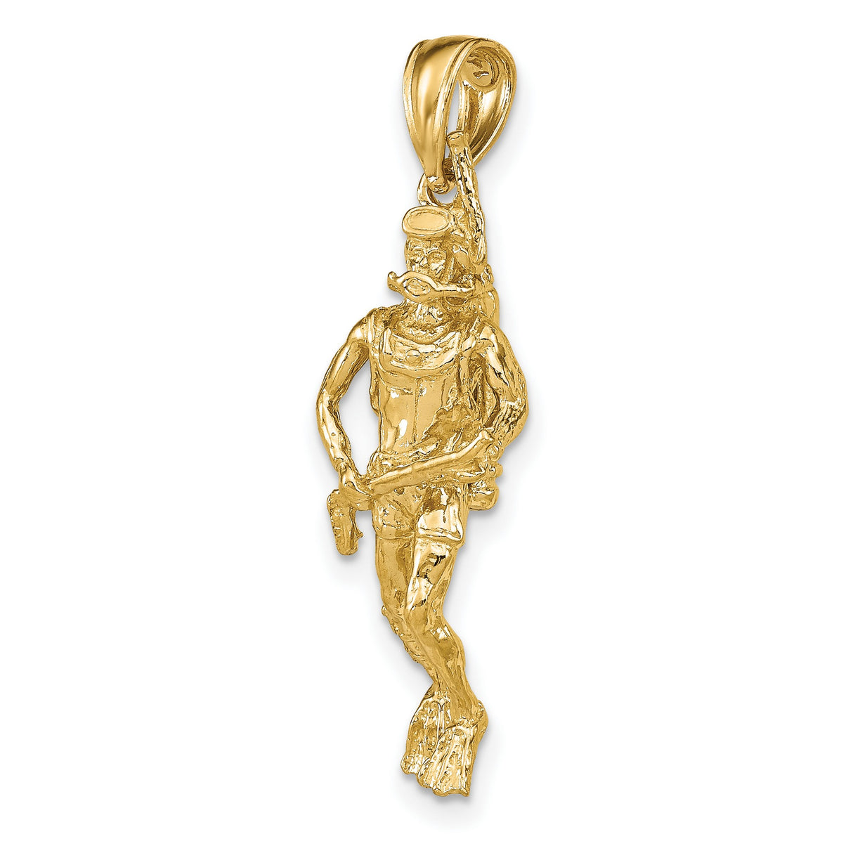 14k Yellow Gold Scuba Diver Pendant with Speargun, Nautical Theme Charm for Men or Unisex