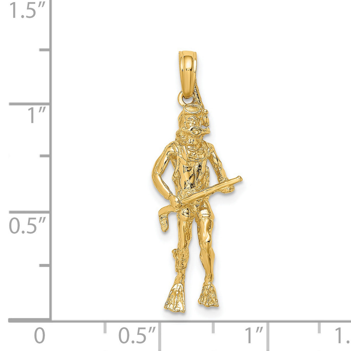 14k Yellow Gold Scuba Diver Pendant with Speargun, Nautical Theme Charm for Men or Unisex