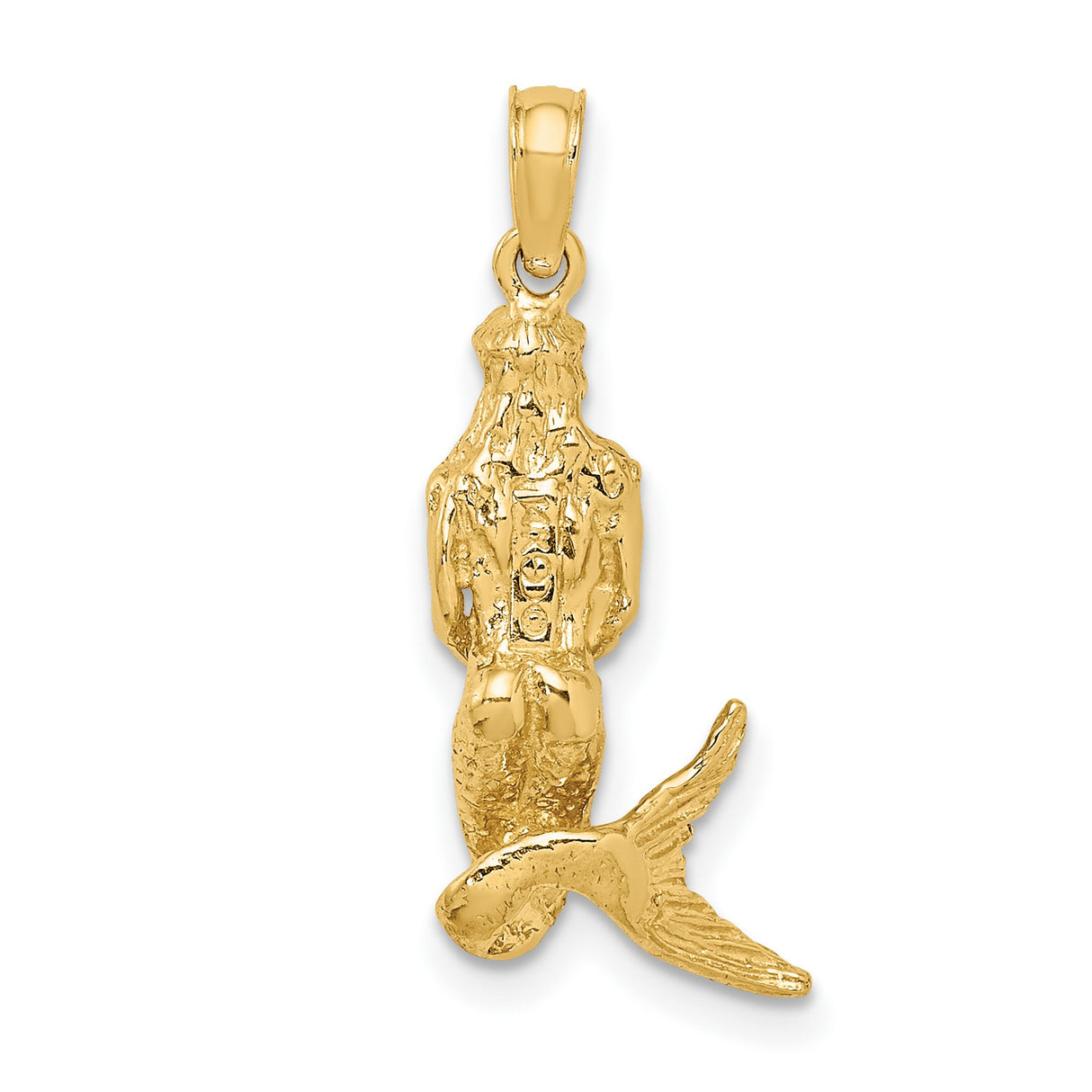 14k Yellow Gold Mermaid Pendant with Detailed Nautical Fantasy Design for Women