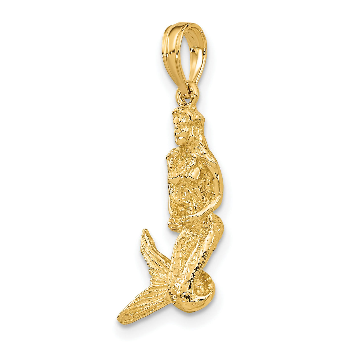 14k Yellow Gold Mermaid Pendant with Detailed Nautical Fantasy Design for Women