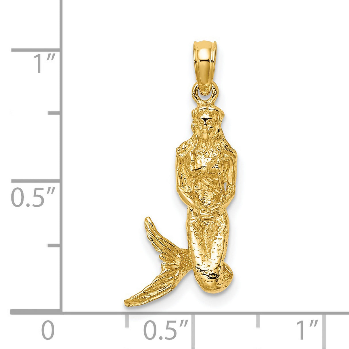 14k Yellow Gold Mermaid Pendant with Detailed Nautical Fantasy Design for Women