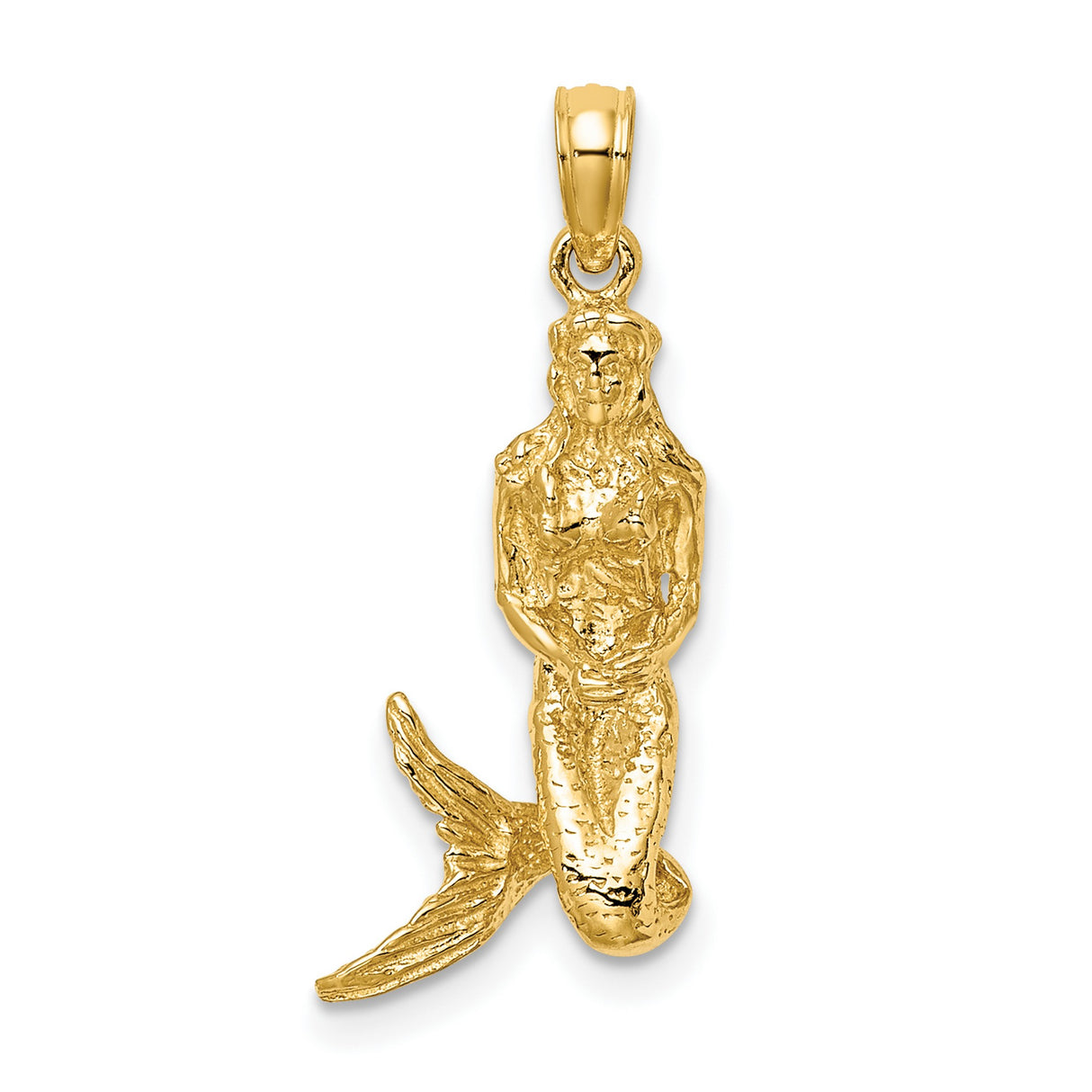 14k Yellow Gold Mermaid Pendant with Detailed Nautical Fantasy Design for Women
