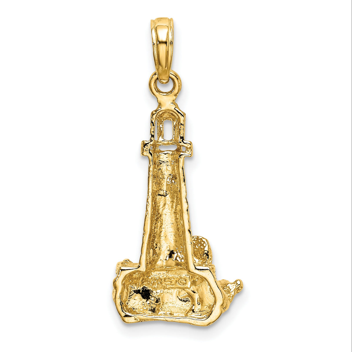 14k Yellow Gold Lighthouse Pendant with Ocean Wave Detailing, Nautical Style