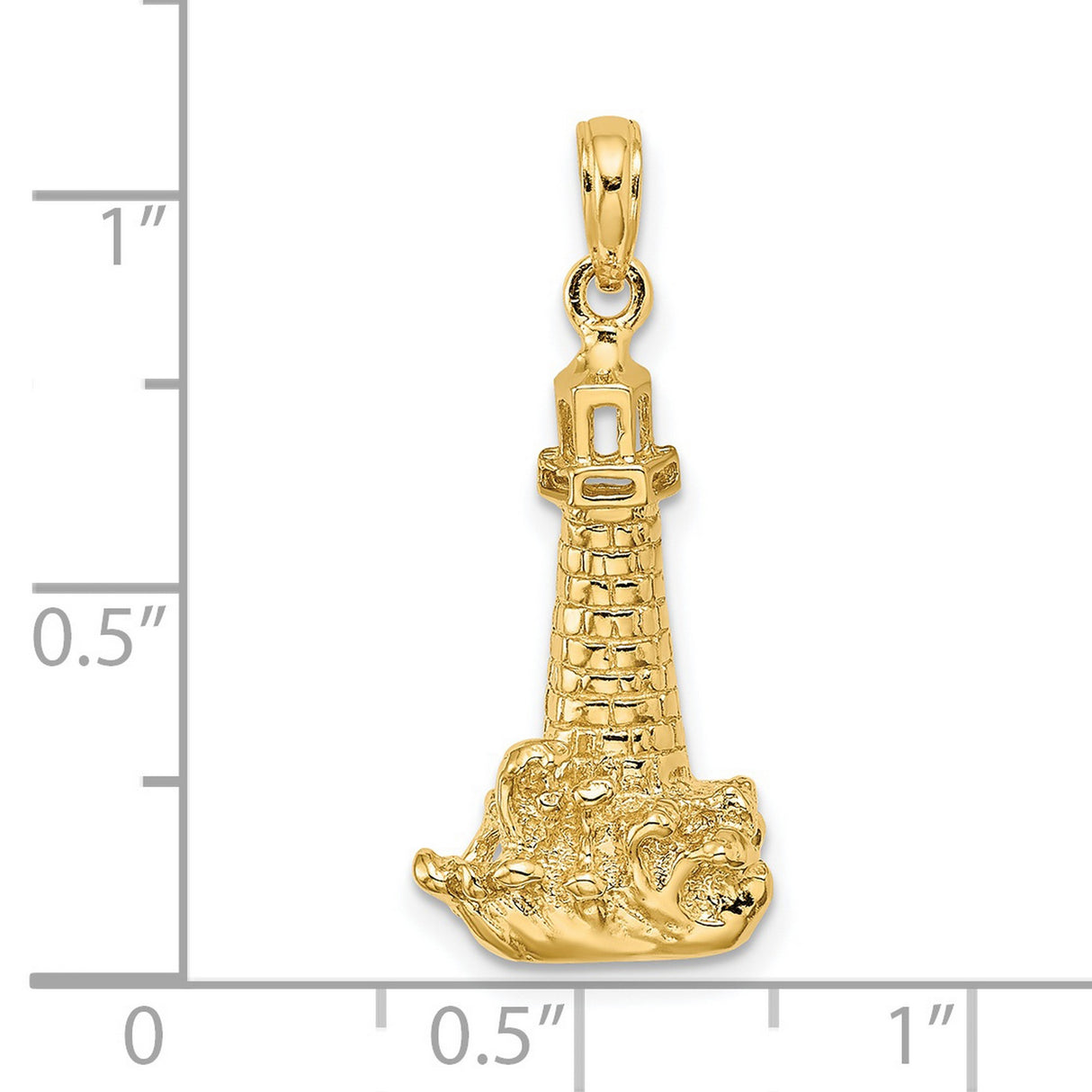 14k Yellow Gold Lighthouse Pendant with Ocean Wave Detailing, Nautical Style