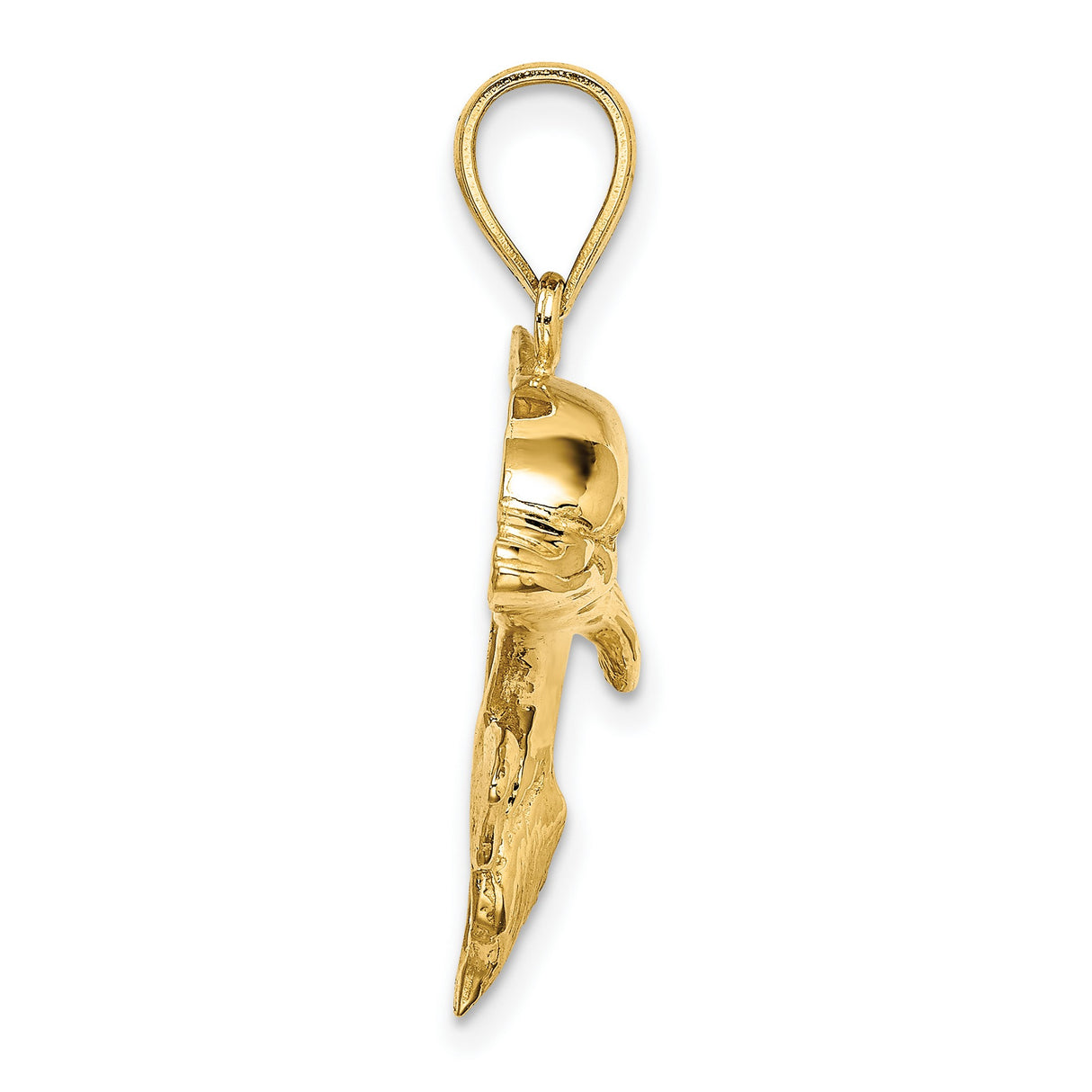 14k Yellow Gold Dolphin Pendant, Polished Ocean Charm with Nautical Animal Design