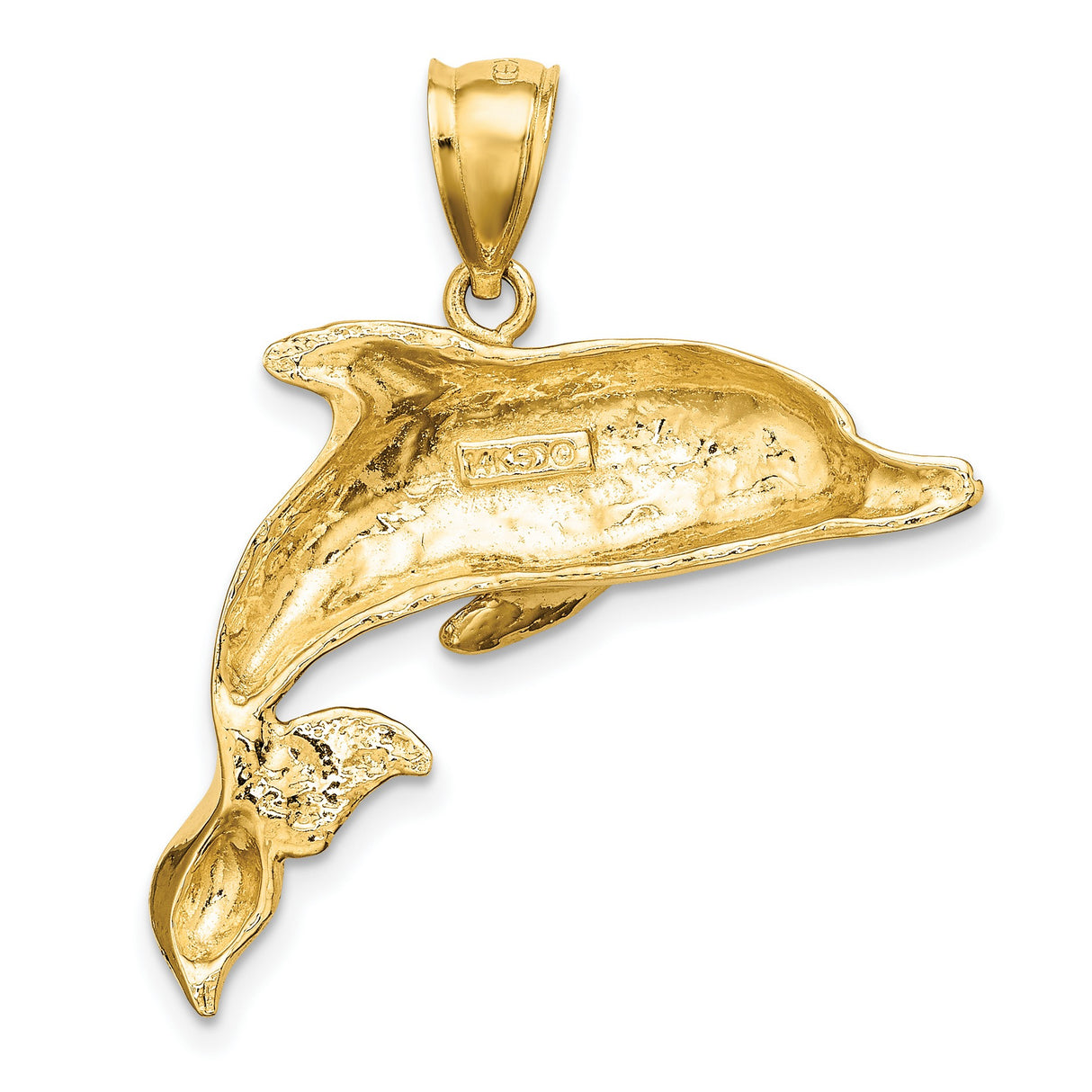 14k Yellow Gold Dolphin Pendant, Polished Ocean Charm with Nautical Animal Design
