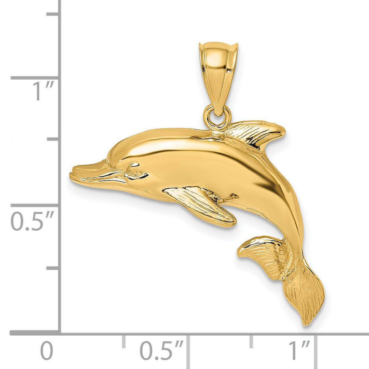 14k Yellow Gold Dolphin Pendant, Polished Ocean Charm with Nautical Animal Design