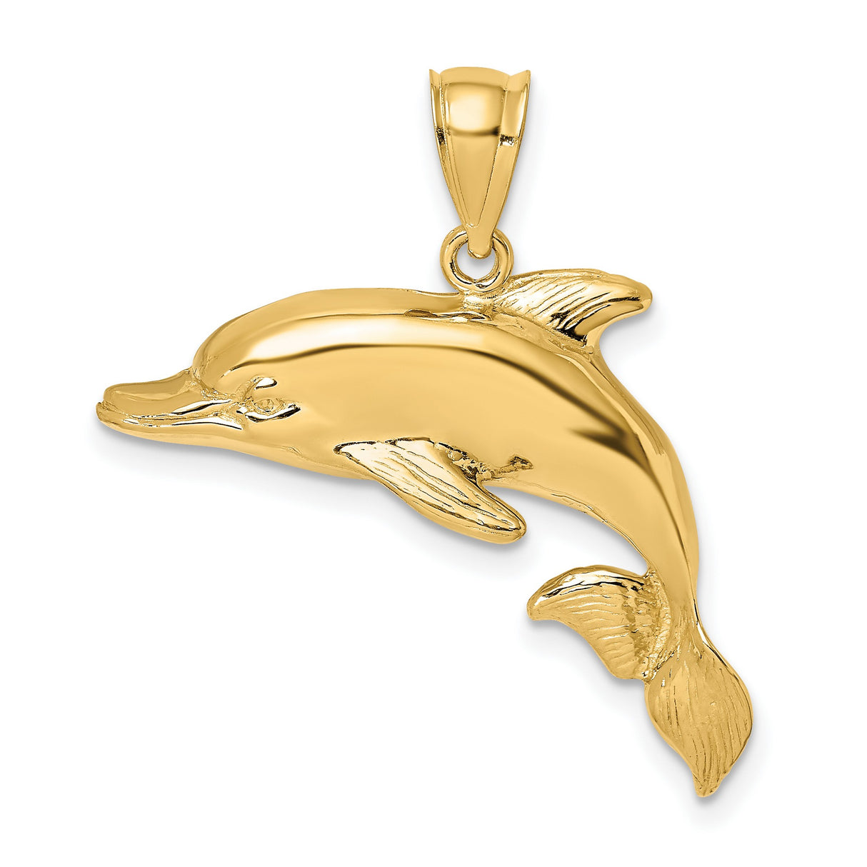 14k Yellow Gold Dolphin Pendant, Polished Ocean Charm with Nautical Animal Design