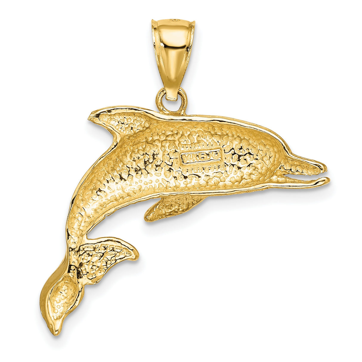 14k Yellow Gold Dolphin Pendant, Polished Textured Marine Animal Charm for Women or Unisex Wear