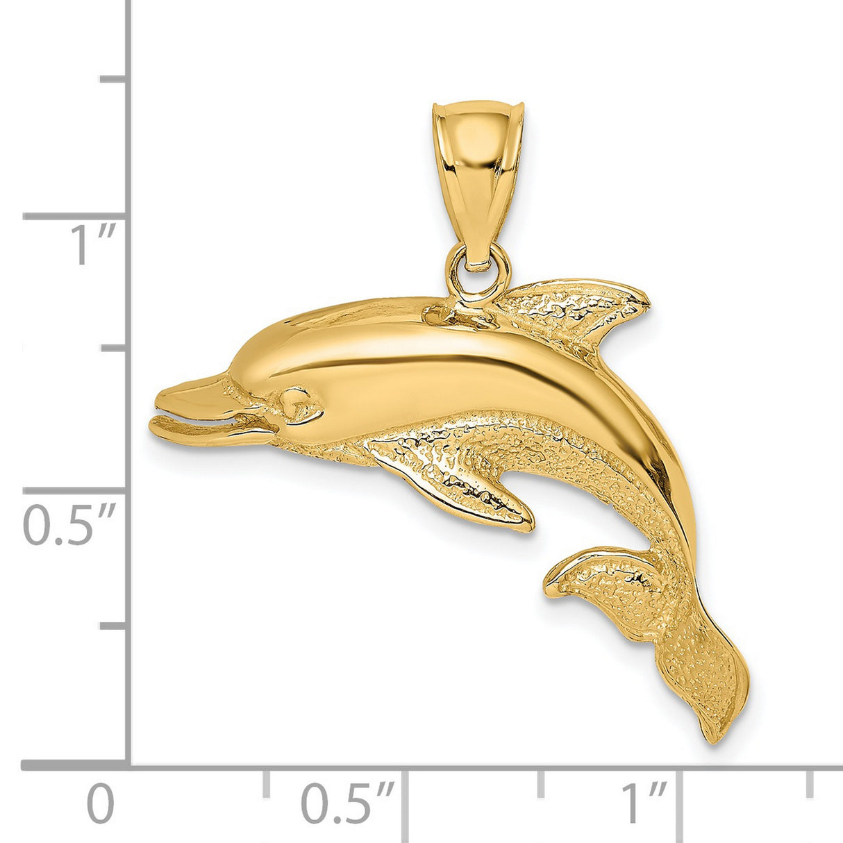 14k Yellow Gold Dolphin Pendant, Polished Textured Marine Animal Charm for Women or Unisex Wear