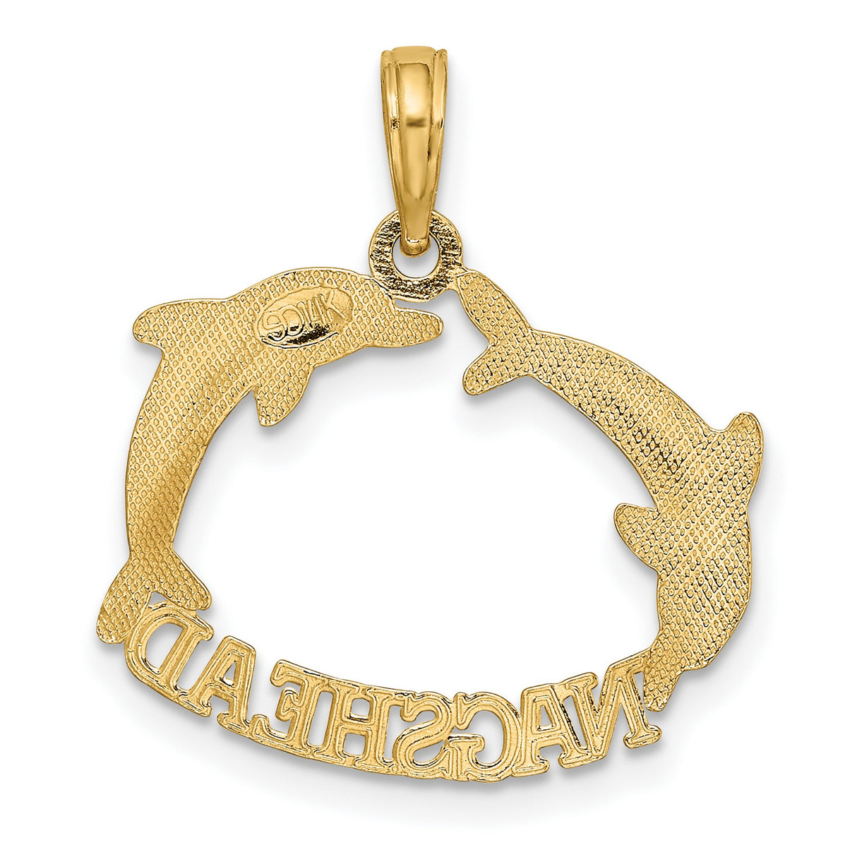 14k Yellow Gold Dolphin Pendant with Two Dolphins Touching Noses, Nautical Marine Life Theme
