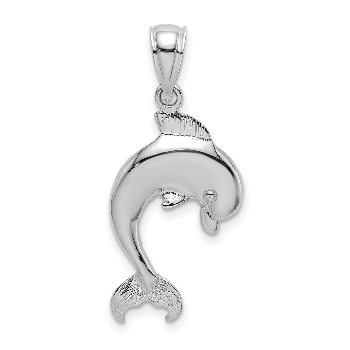 14k White Gold Dolphin Pendant, Sleek Curved Marine-Inspired Design for Women or Unisex Wear