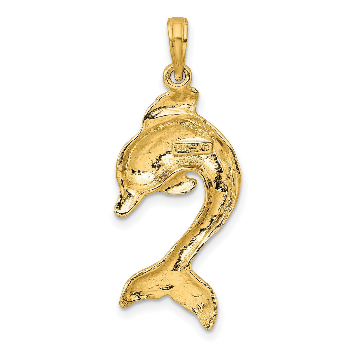 14k Yellow Gold Dolphin Pendant with Detailed Jumping Dolphin Design, Ocean Theme Jewelry for Women