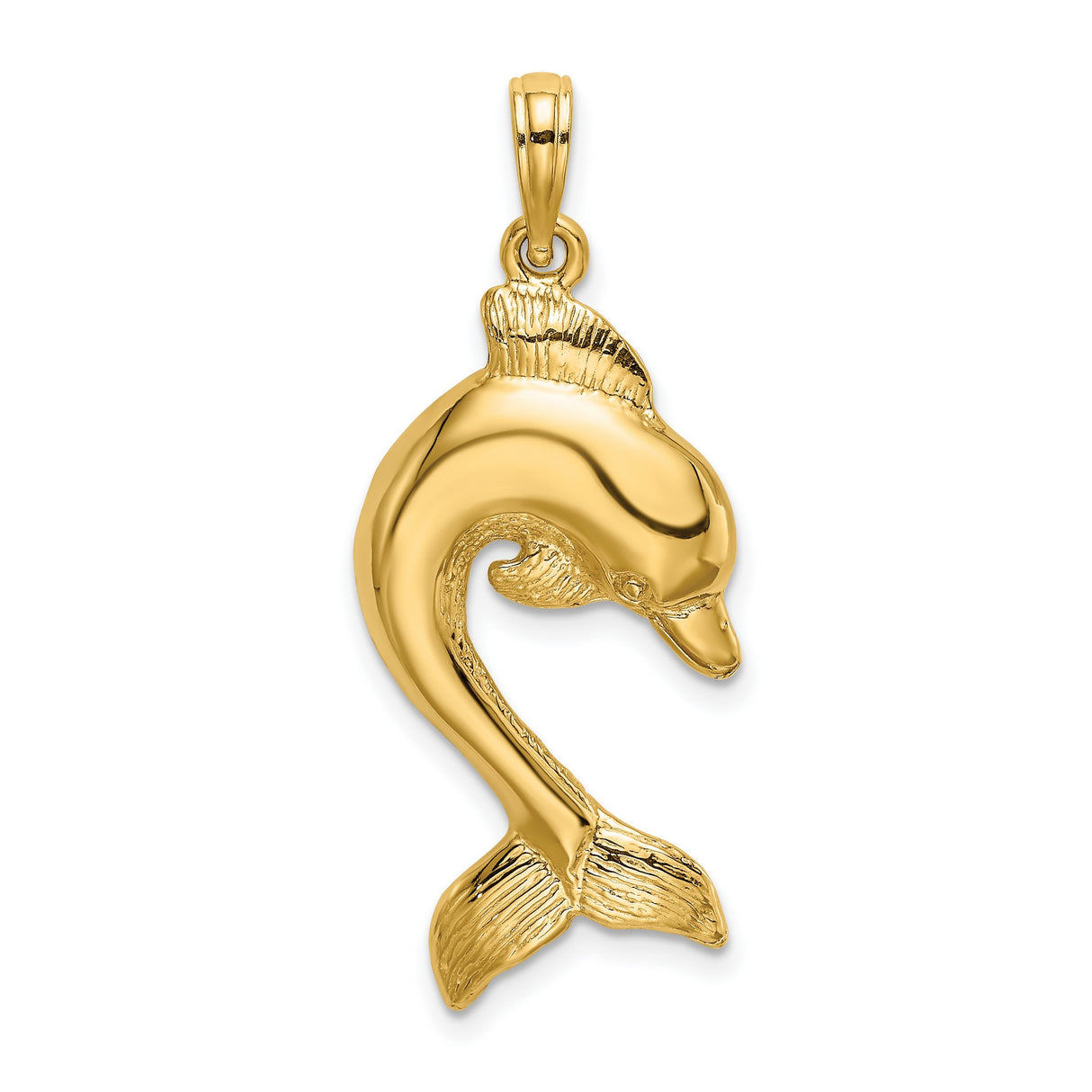 14k Yellow Gold Dolphin Pendant with Detailed Jumping Dolphin Design, Ocean Theme Jewelry for Women