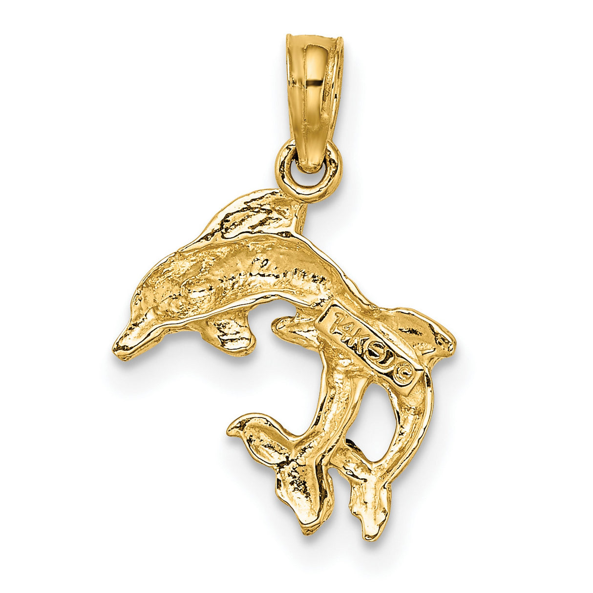 14k Yellow Gold Dolphin Pendant with Double Jumping Dolphins, Nautical Ocean Life Charm