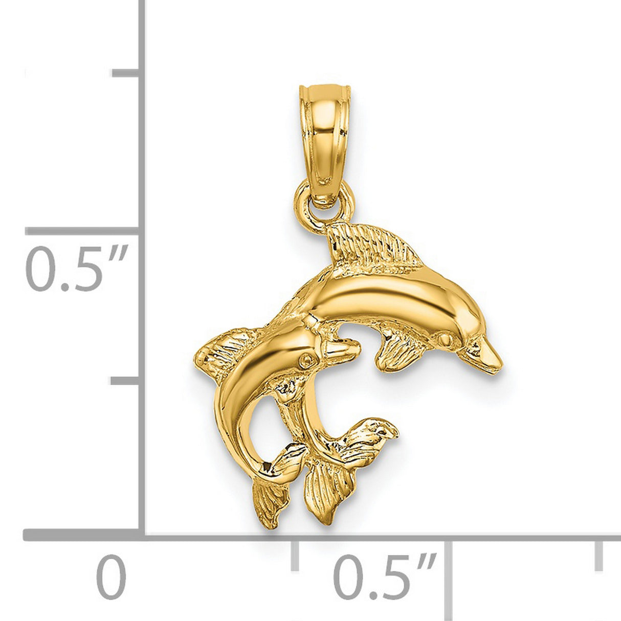 14k Yellow Gold Dolphin Pendant with Double Jumping Dolphins, Nautical Ocean Life Charm