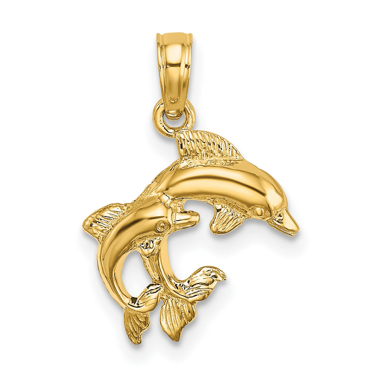 14k Yellow Gold Dolphin Pendant with Double Jumping Dolphins, Nautical Ocean Life Charm
