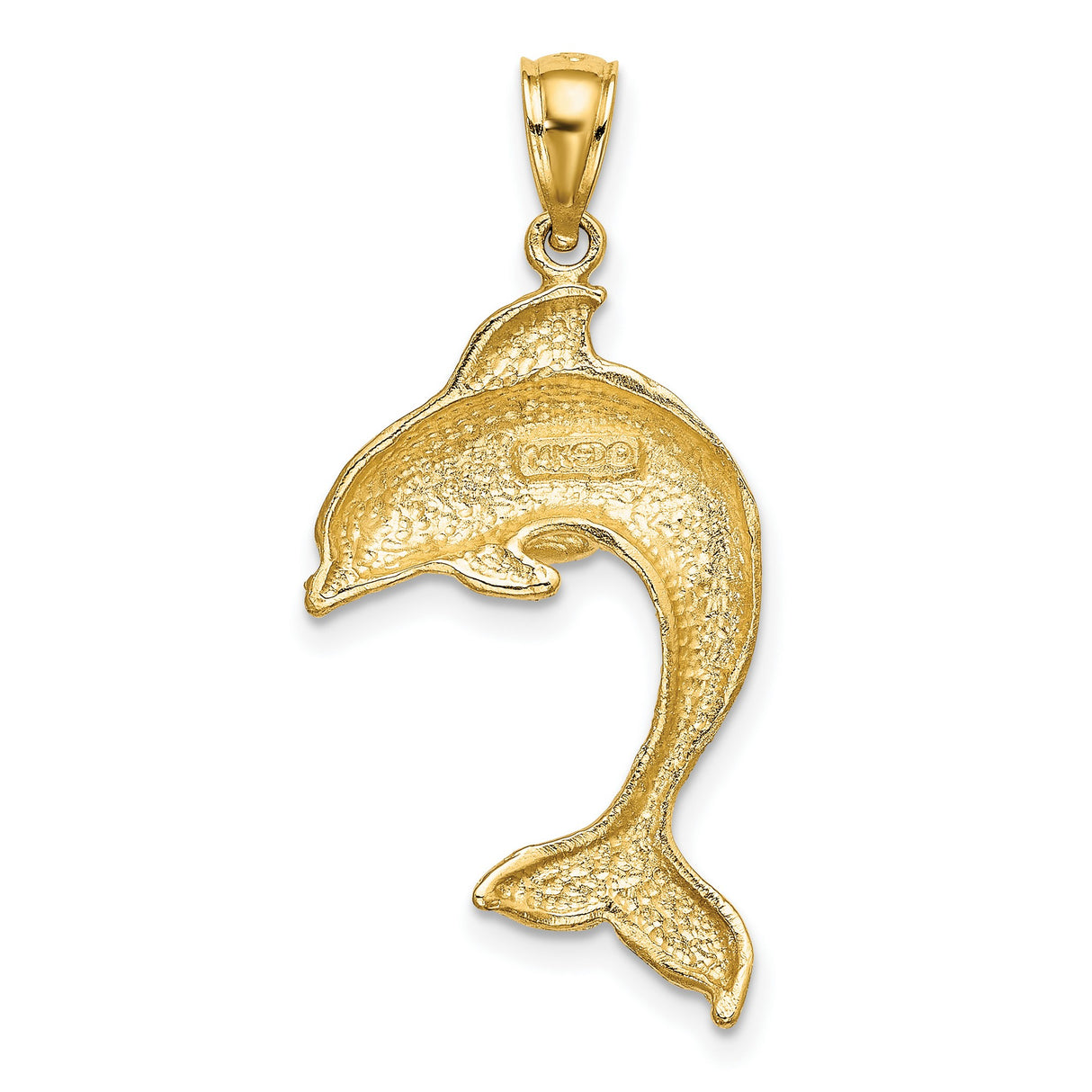 14k Yellow Gold Dolphin Pendant, Jumping Dolphin Charm with Ocean-Inspired Design