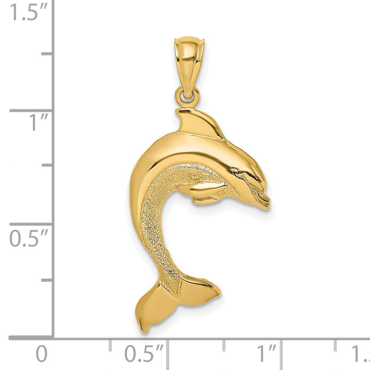 14k Yellow Gold Dolphin Pendant, Jumping Dolphin Charm with Ocean-Inspired Design