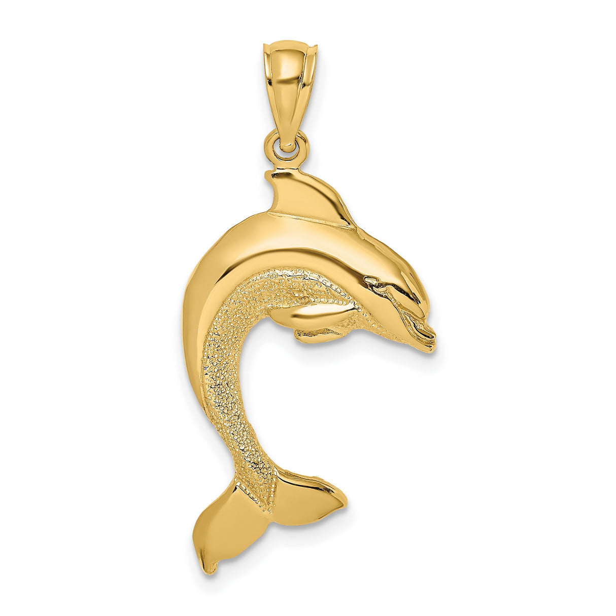 14k Yellow Gold Dolphin Pendant, Jumping Dolphin Charm with Ocean-Inspired Design
