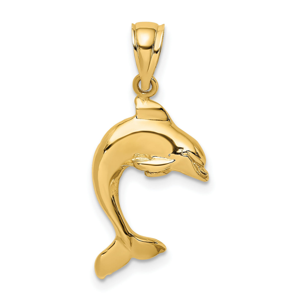 14k Yellow Gold Dolphin Pendant with Polished Ocean-Inspired Design for Women