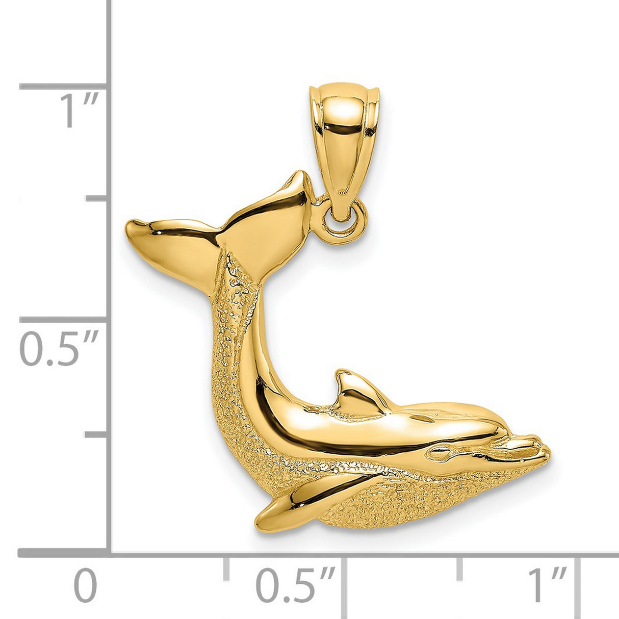 14k Yellow Gold Dolphin Pendant with Curved Design, Nautical Ocean Animal Charm for Women and Unisex Wear