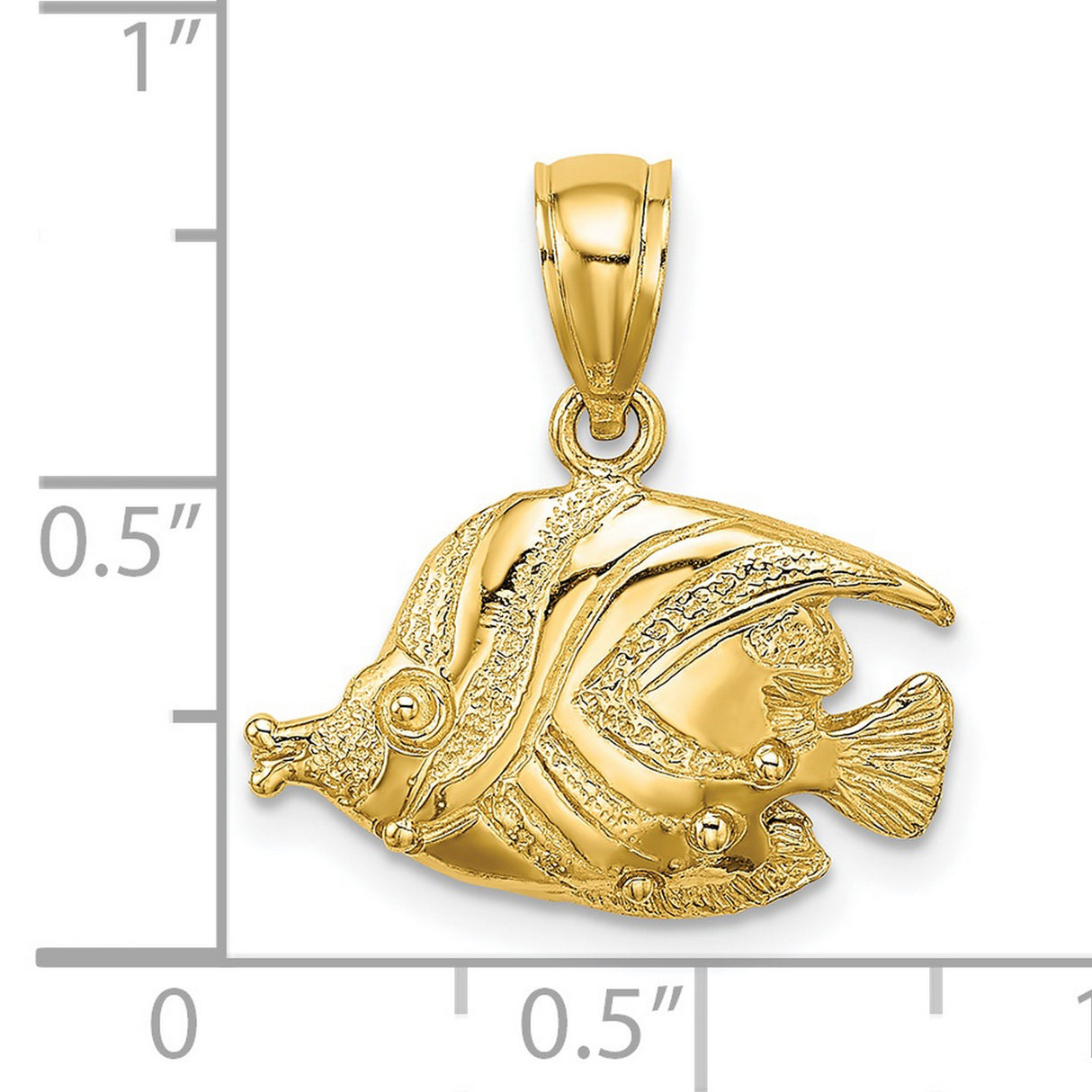 14k Yellow Gold Angelfish Pendant with Textured Detailing, Ocean-Inspired Nautical Jewelry