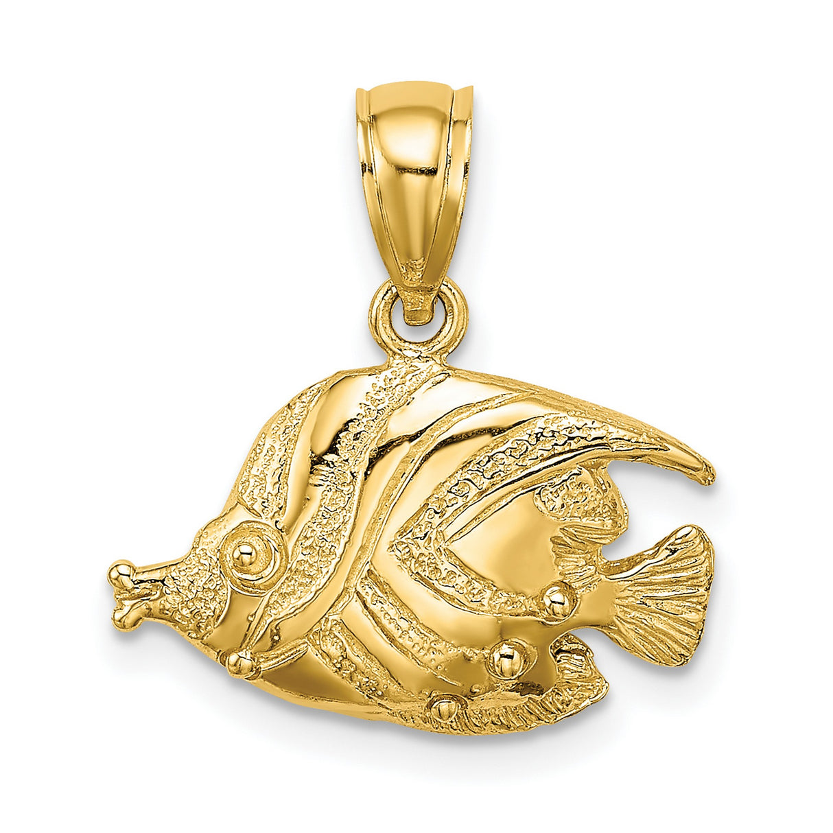 14k Yellow Gold Angelfish Pendant with Textured Detailing, Ocean-Inspired Nautical Jewelry