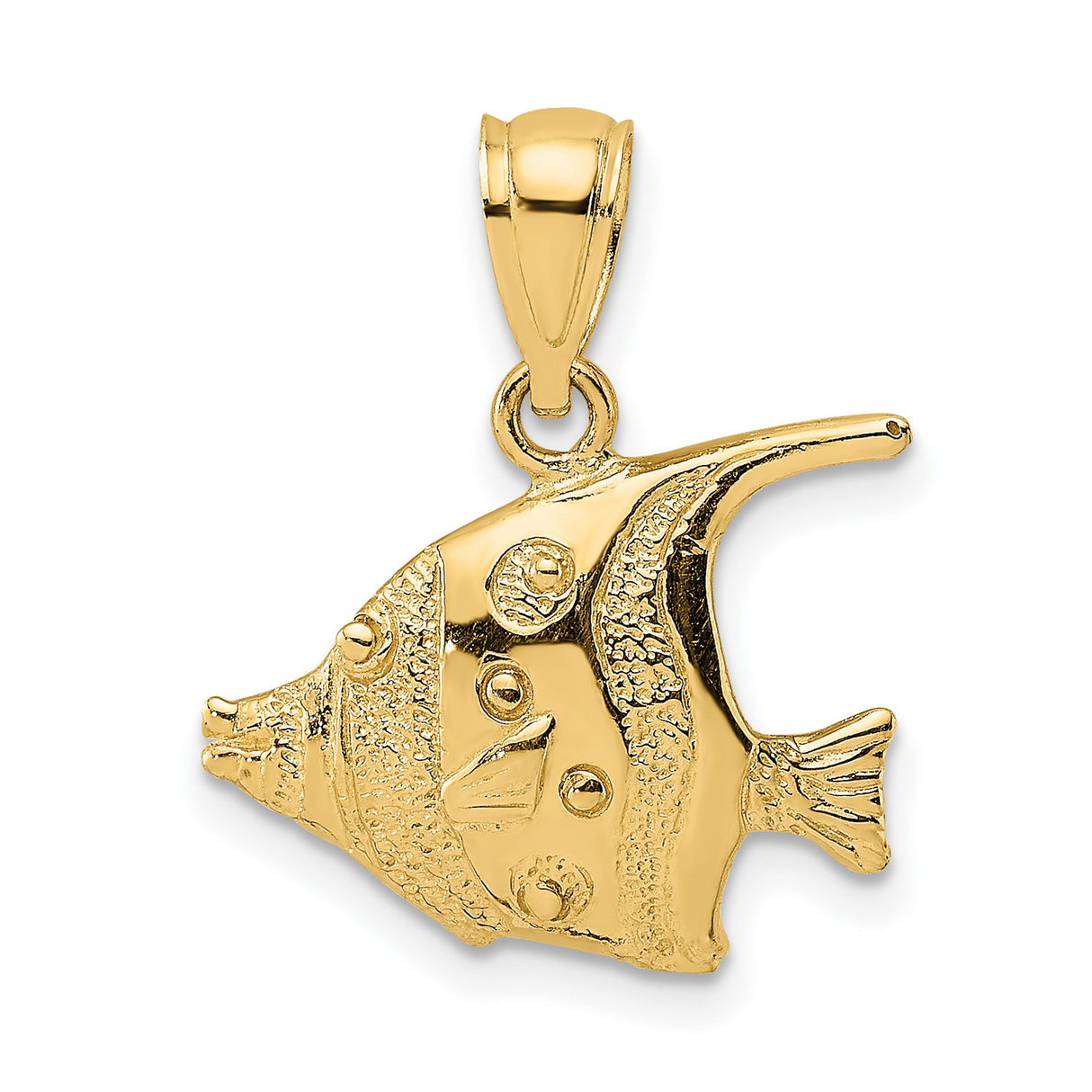 14k Yellow Gold Tropical Fish Pendant, Textured Nautical Ocean Life Charm