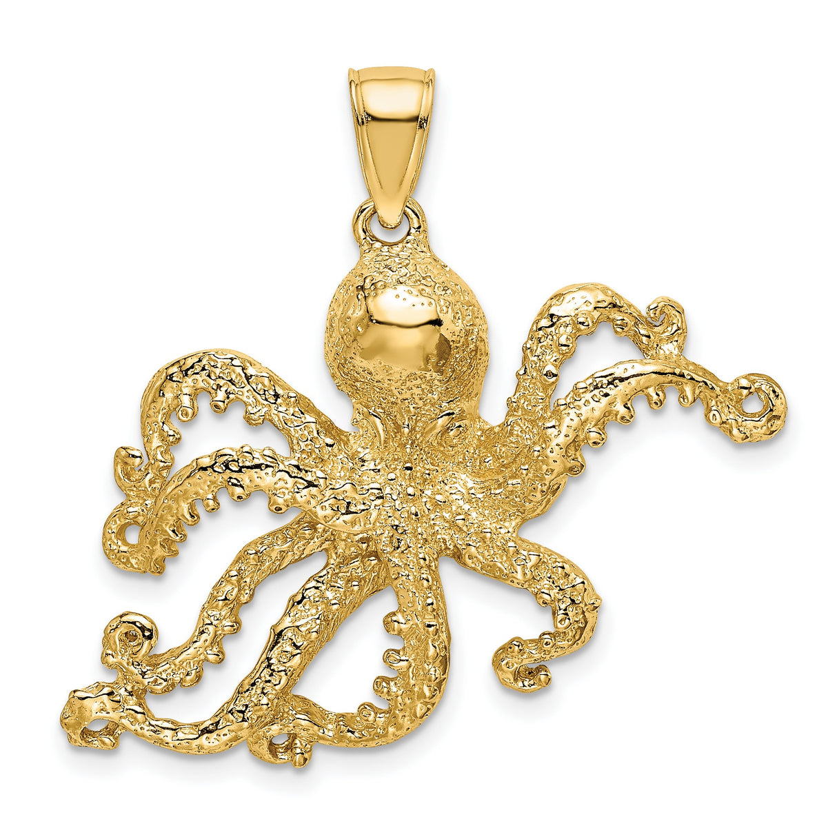 14k Yellow Gold Octopus Pendant, Detailed Marine Design, Nautical Theme Jewelry