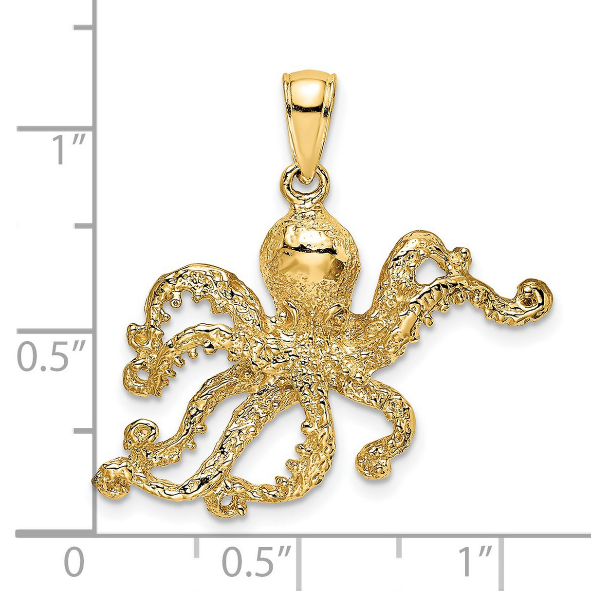 14k Yellow Gold Octopus Pendant with Textured Nautical Design, Unisex Sea Creature Jewelry