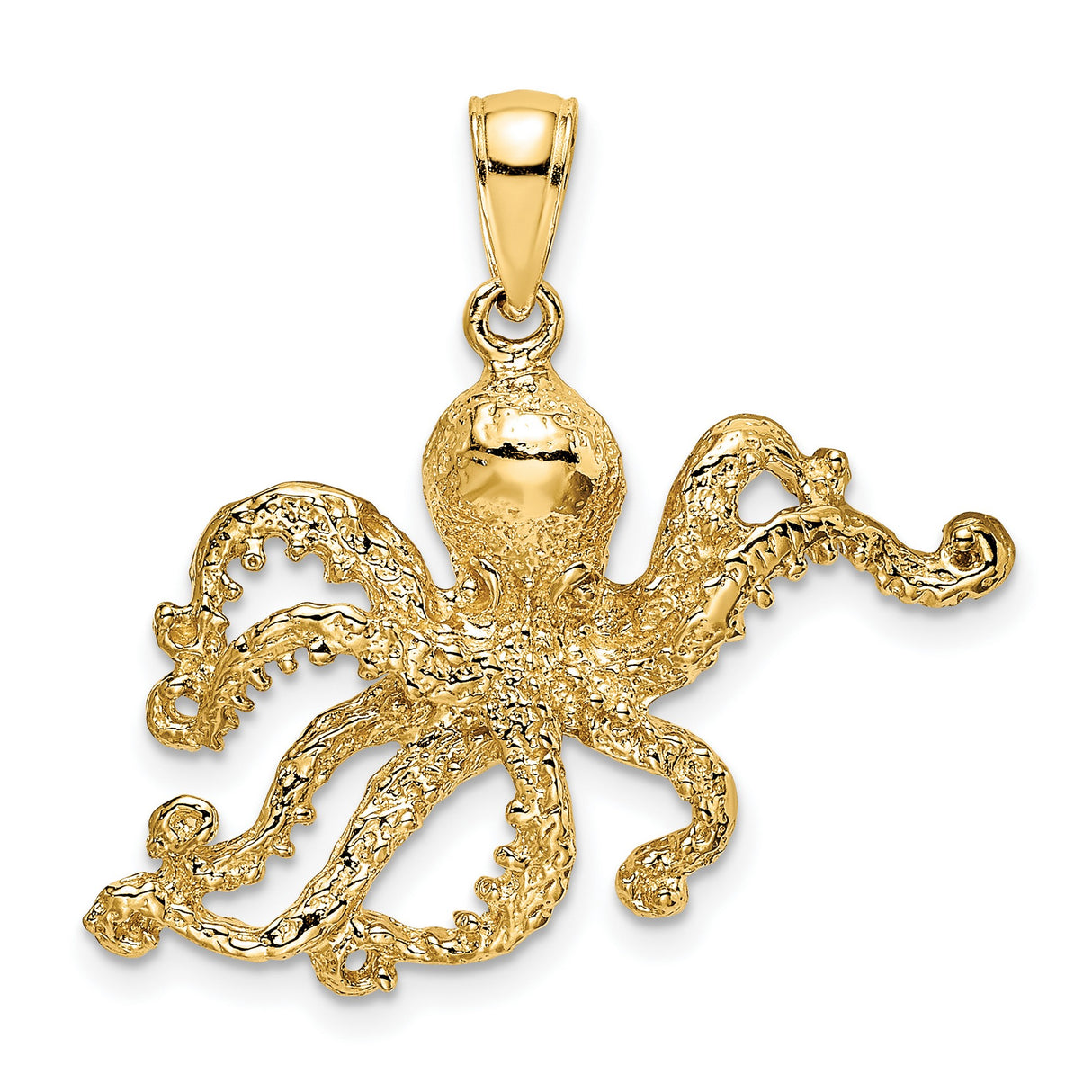 14k Yellow Gold Octopus Pendant with Textured Nautical Design, Unisex Sea Creature Jewelry