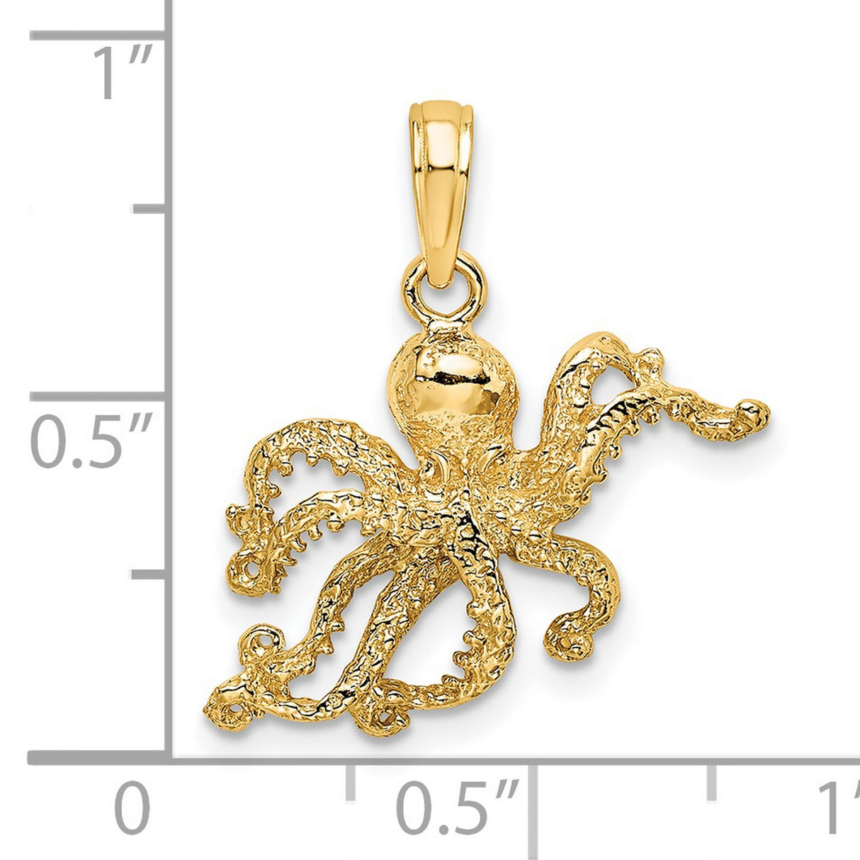 14k Yellow Gold Octopus Pendant with Textured Tentacles and Nautical Sea Life Theme