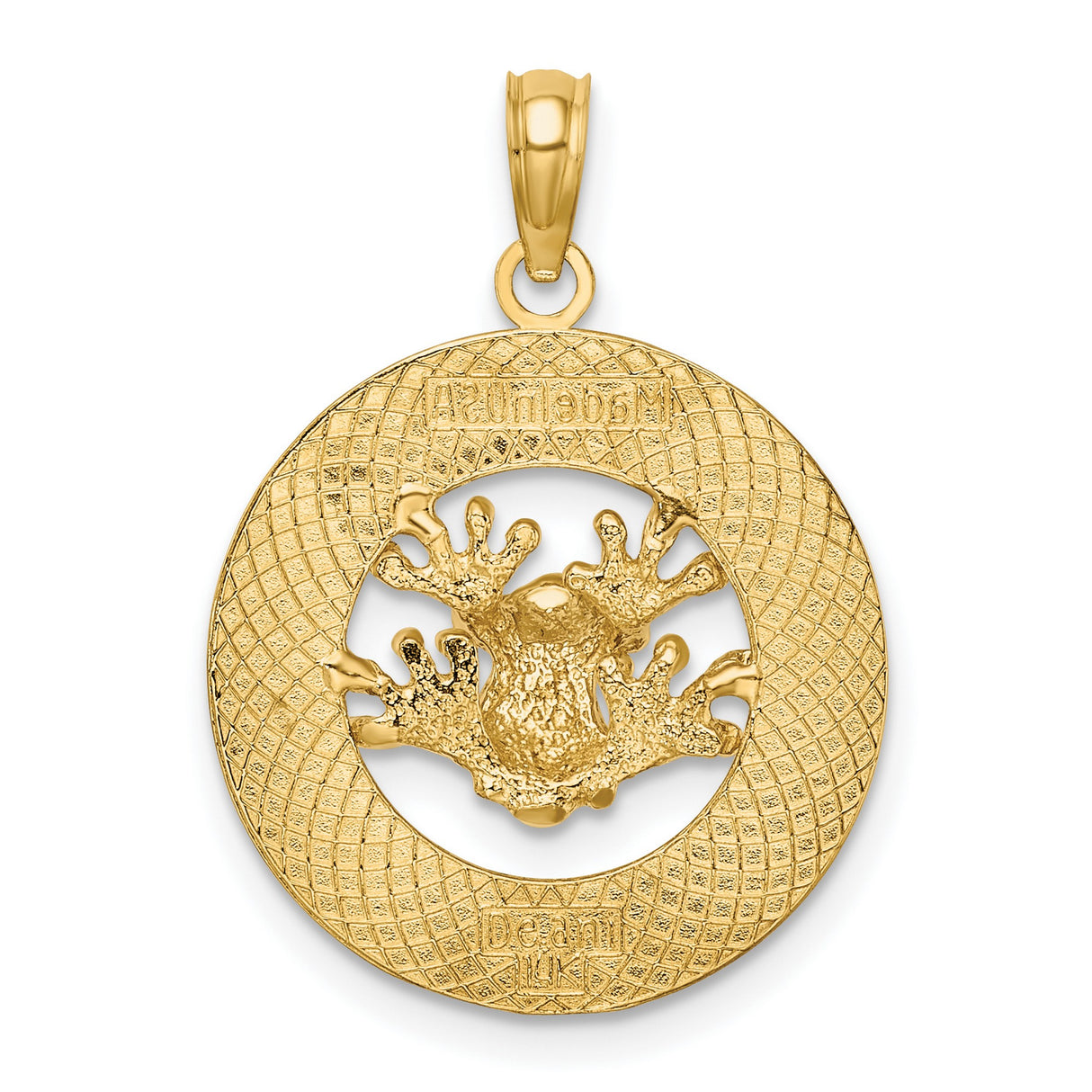 14k Yellow Gold Pendant with Coral Reef Design, Antigua W.I. Engraving, Caribbean Theme