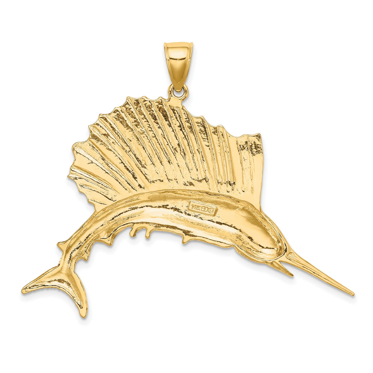 14k Yellow Gold Sailfish Pendant, Detailed Marlin Design, Nautical Ocean Jewelry for Men