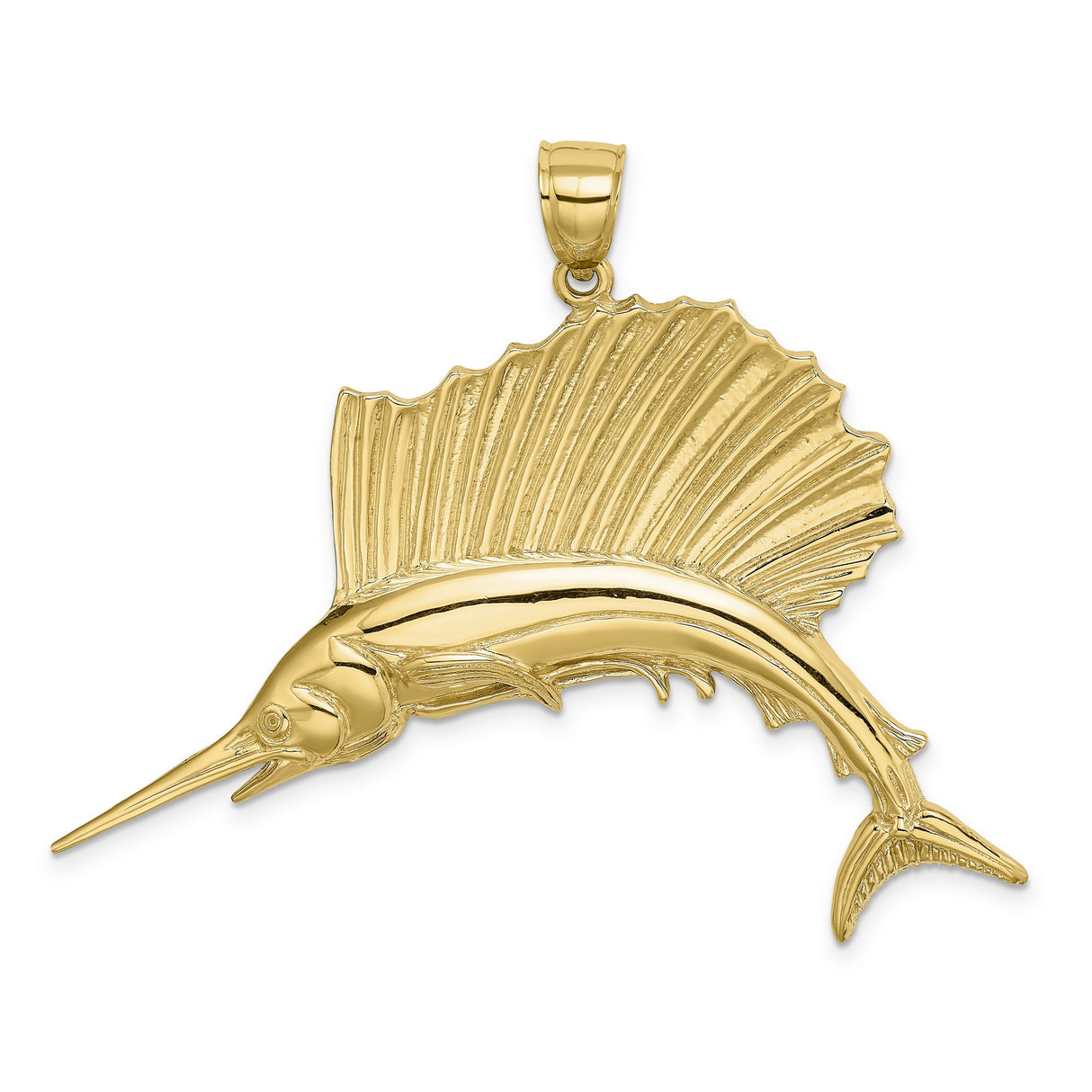 14k Yellow Gold Sailfish Pendant, Detailed Marlin Design, Nautical Ocean Jewelry for Men