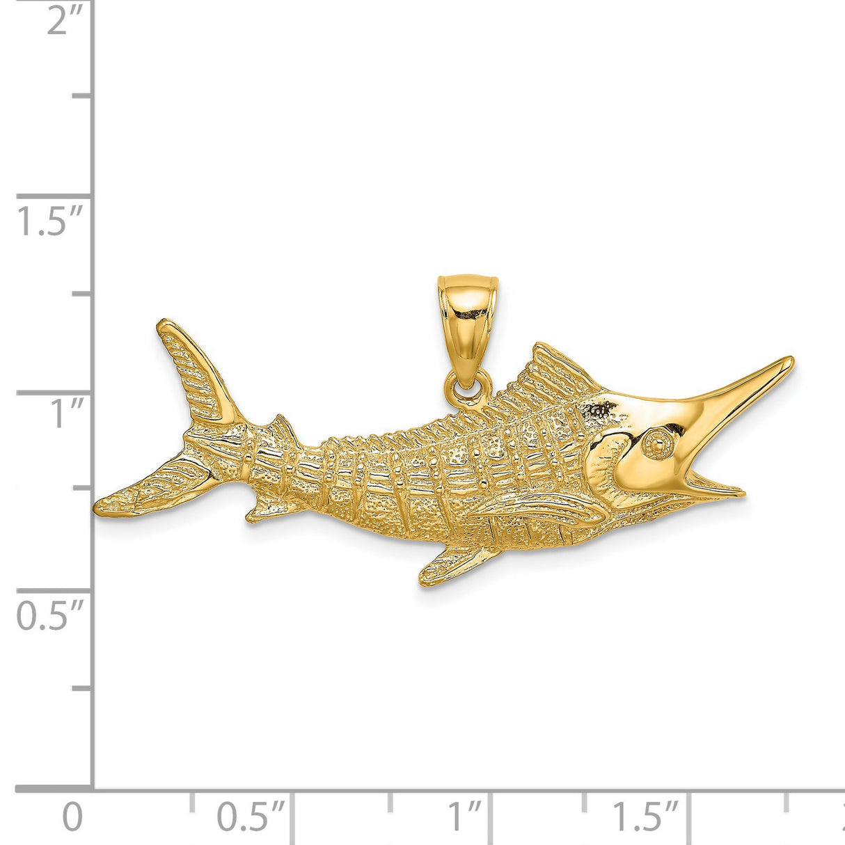 14k Yellow Gold Marlin Pendant, Textured Ocean Fish Charm, Nautical Jewelry for Men