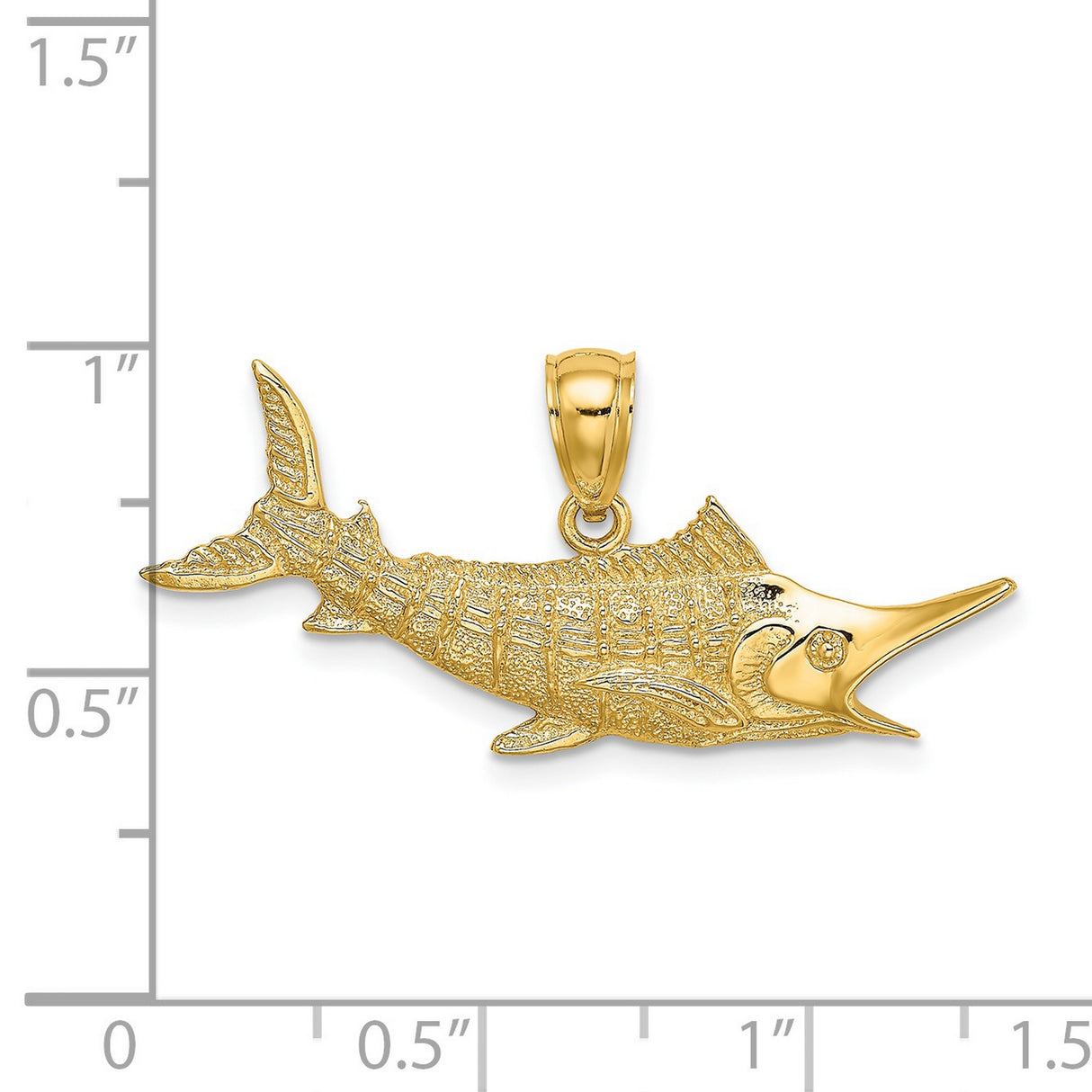 14k Yellow Gold Marlin Pendant, Textured Nautical Fish Charm, Ocean Theme Jewelry for Sea Lovers